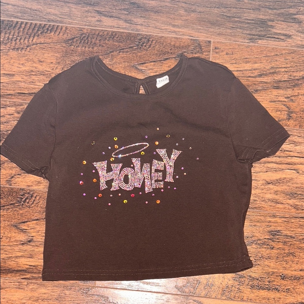 Brown 'Honey' Rhinestoned Graphic Tee